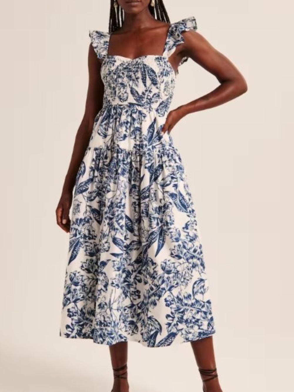 Abercrombie Ruffle Strap Smocked Midi Dress
